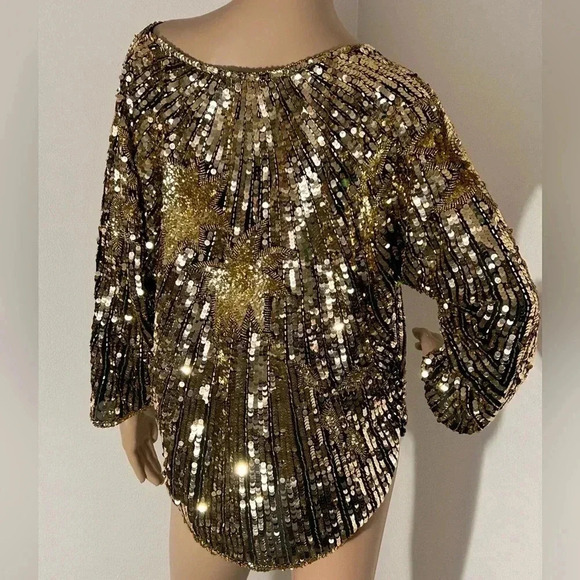 Golden Sequin Blinging Shining Long Sleeved Women’s Top Vintage 80’s Rare EUC - Picture 3 of 13